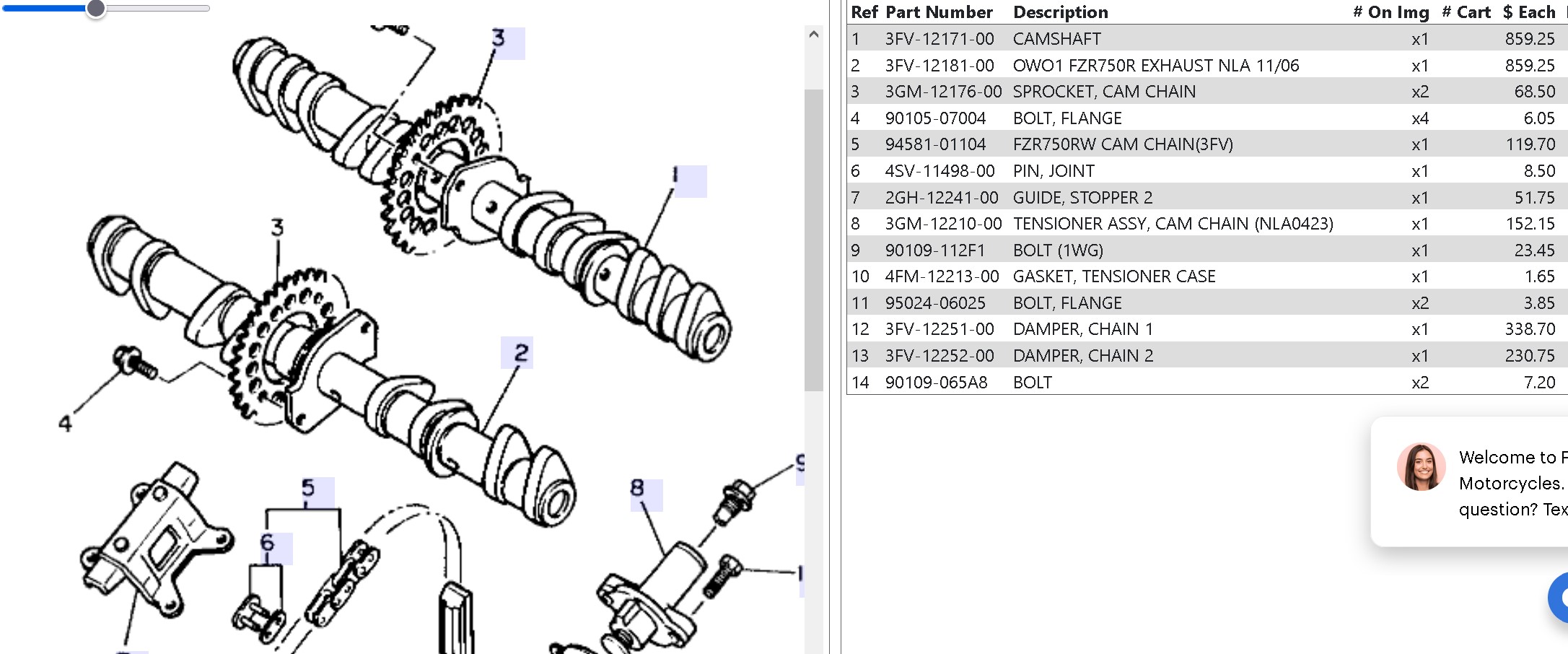 Yamaha FZR750R OW 01 camshafts